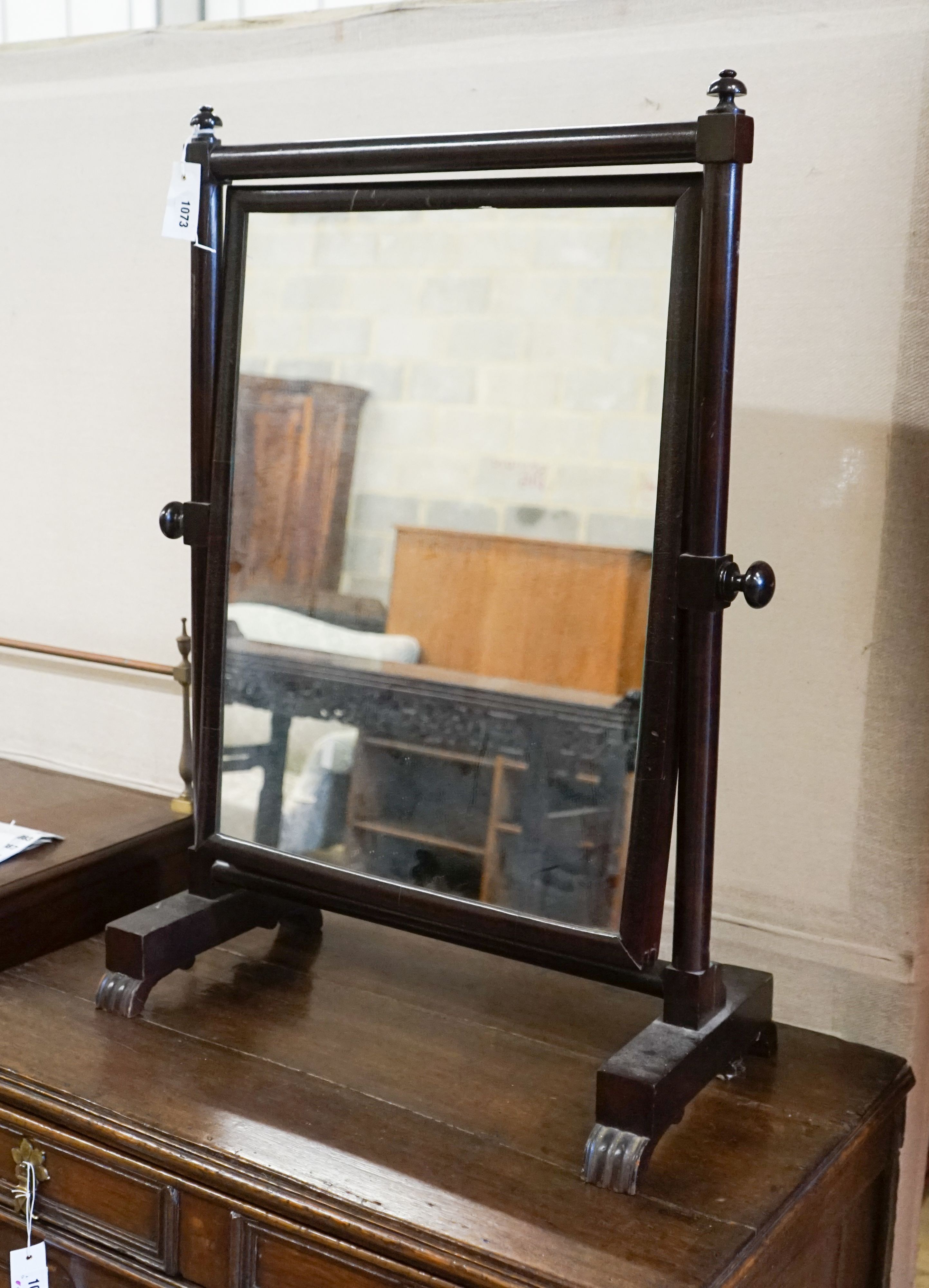 A Victorian mahogany toilet mirror, width 64cm, height 85cm